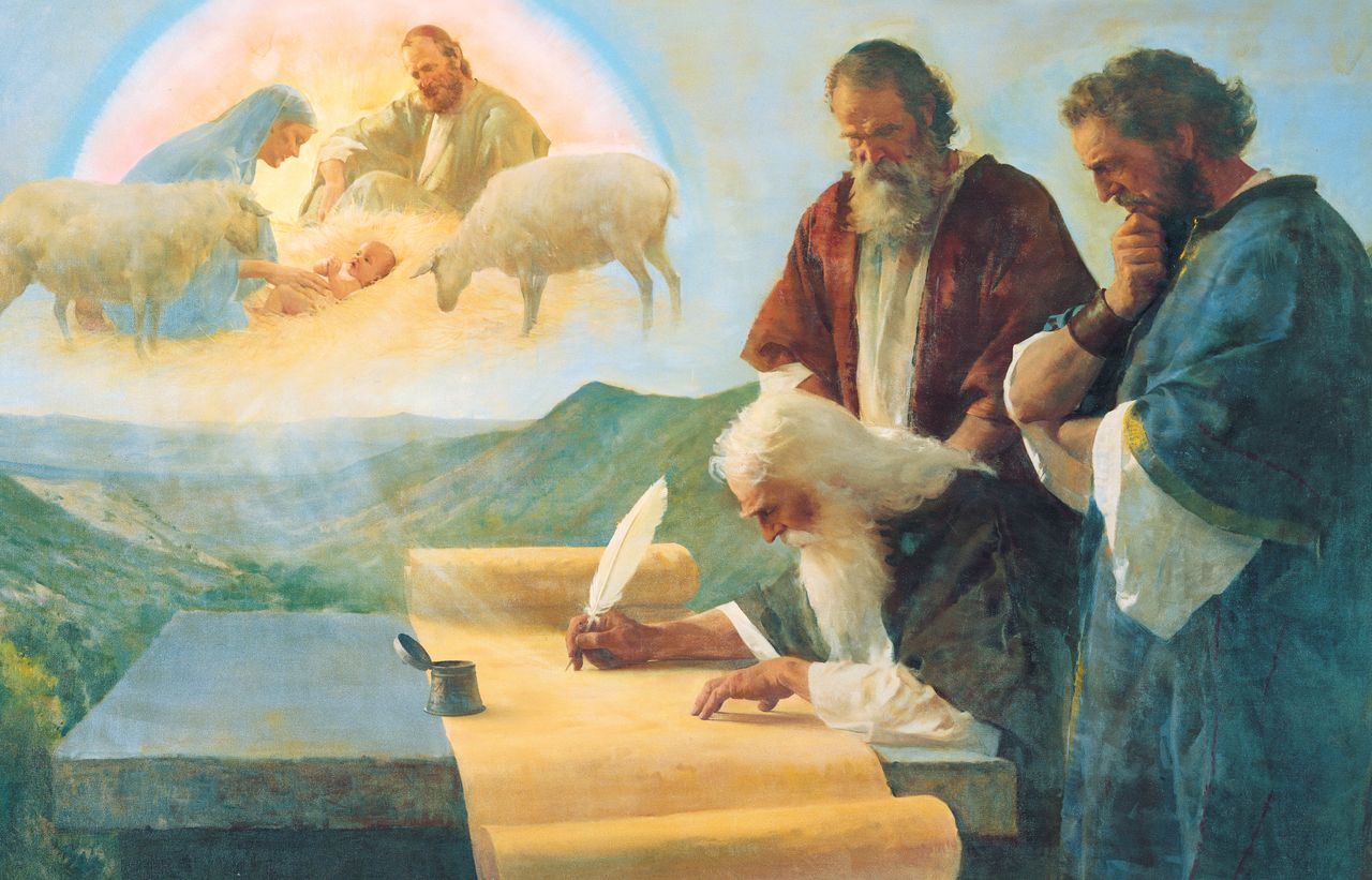 Der Prophet Jesaja aus der Bibel schreibt eine Prophezeiung nieder über das Kommen und die Geburt Jesu Christi